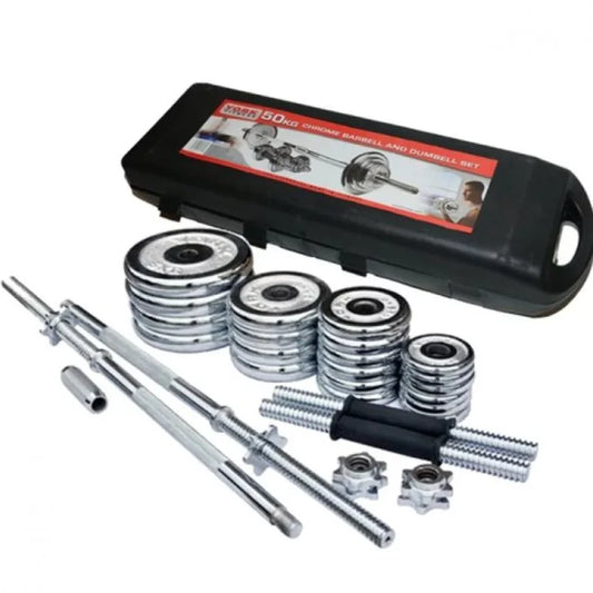 Haltères, Poids Ajustable, 50 kg, Fonte, Avec une mallette noire, Matériau de la barre: Acier chromé